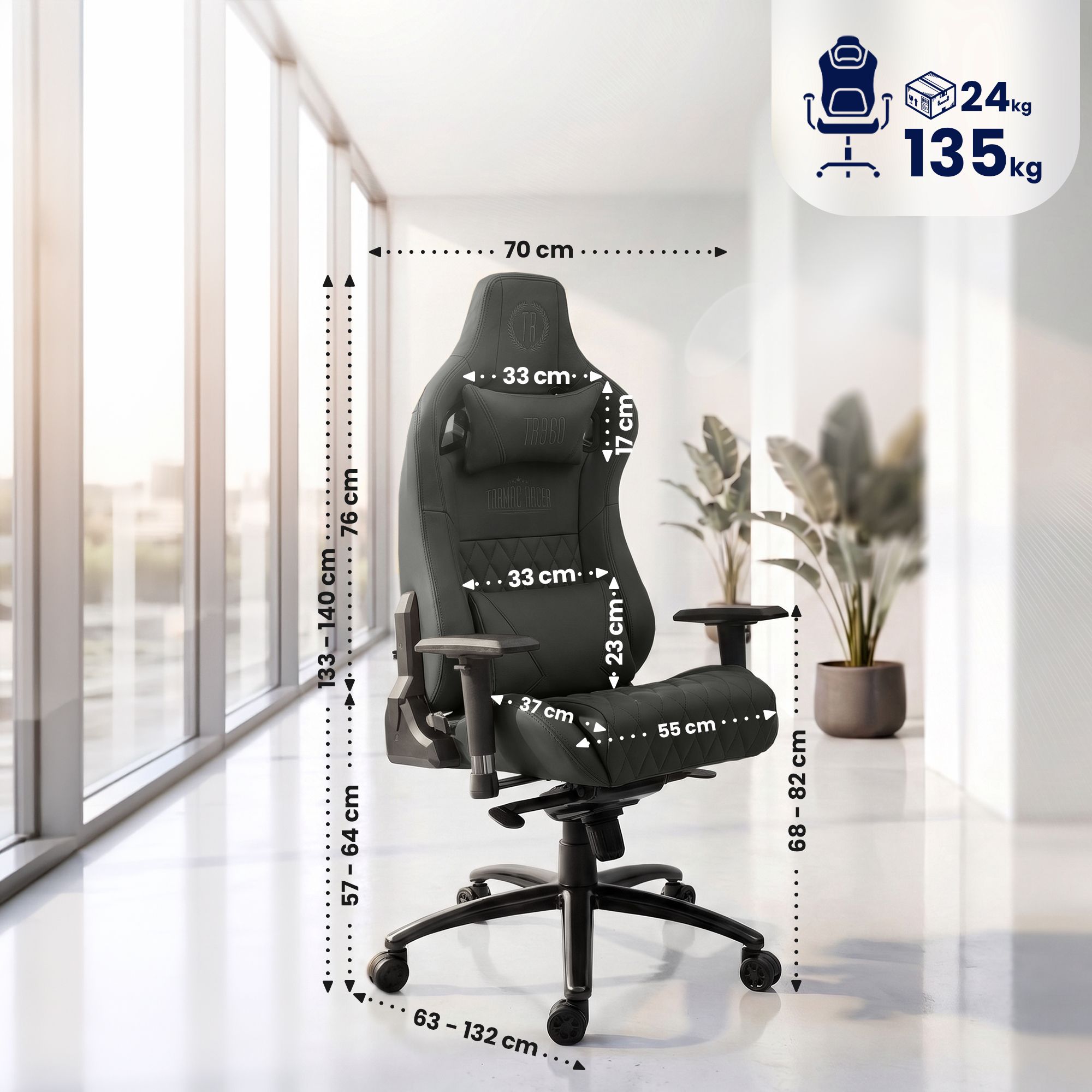 Sedia da ufficio Keren con rivestimento in vera pelle