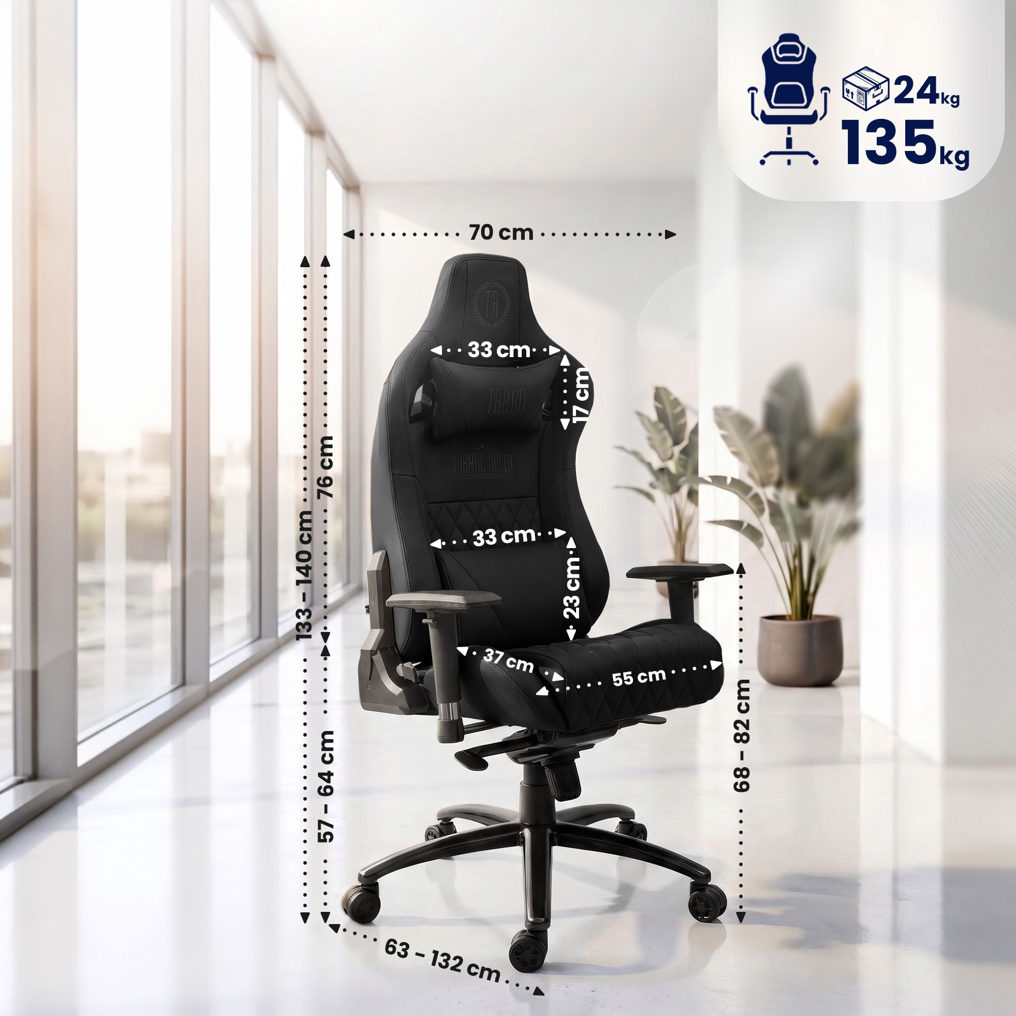 Sedia da ufficio Keren con rivestimento in vera pelle