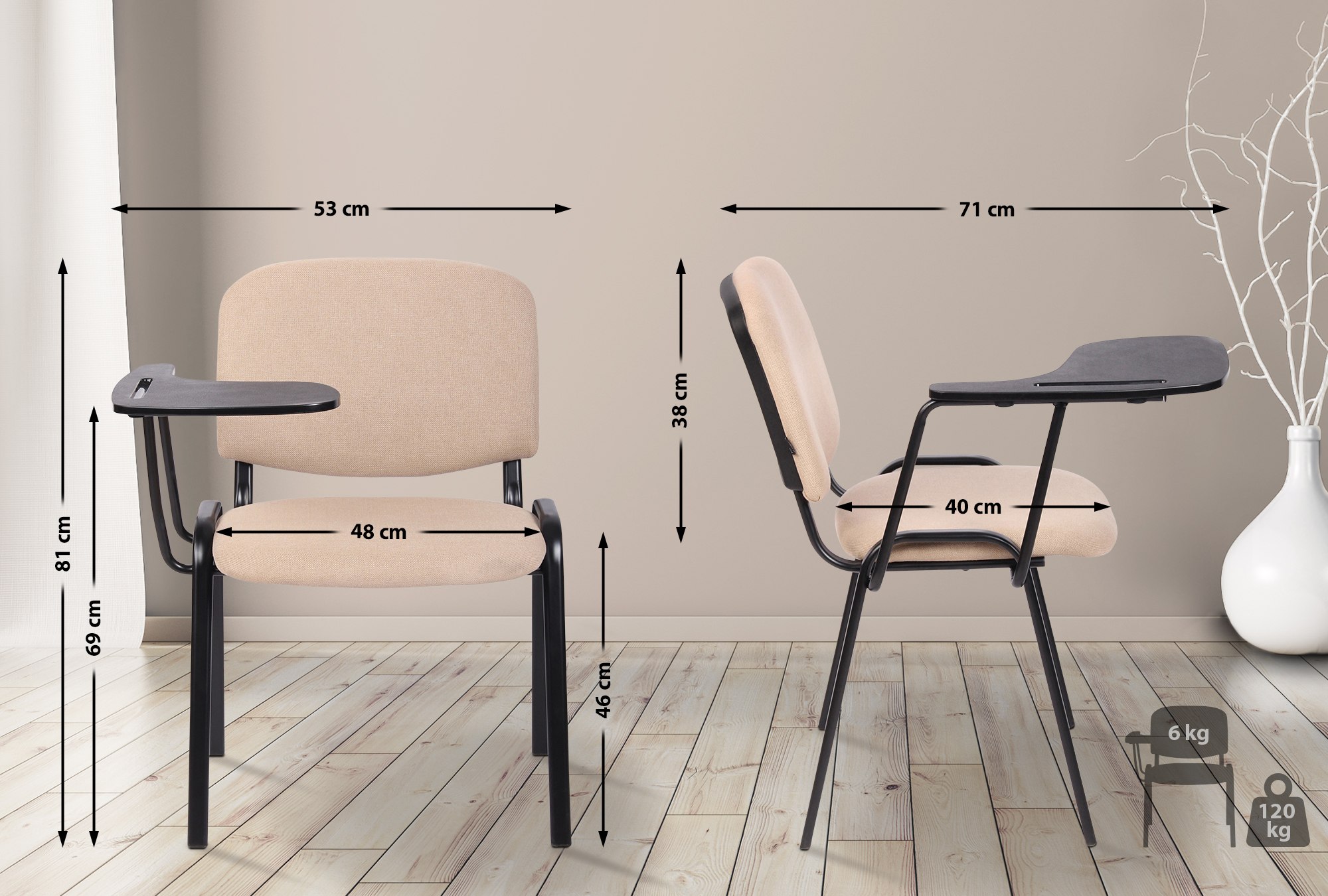 Sedia Ken in tessuto con tavolino ribaltabile