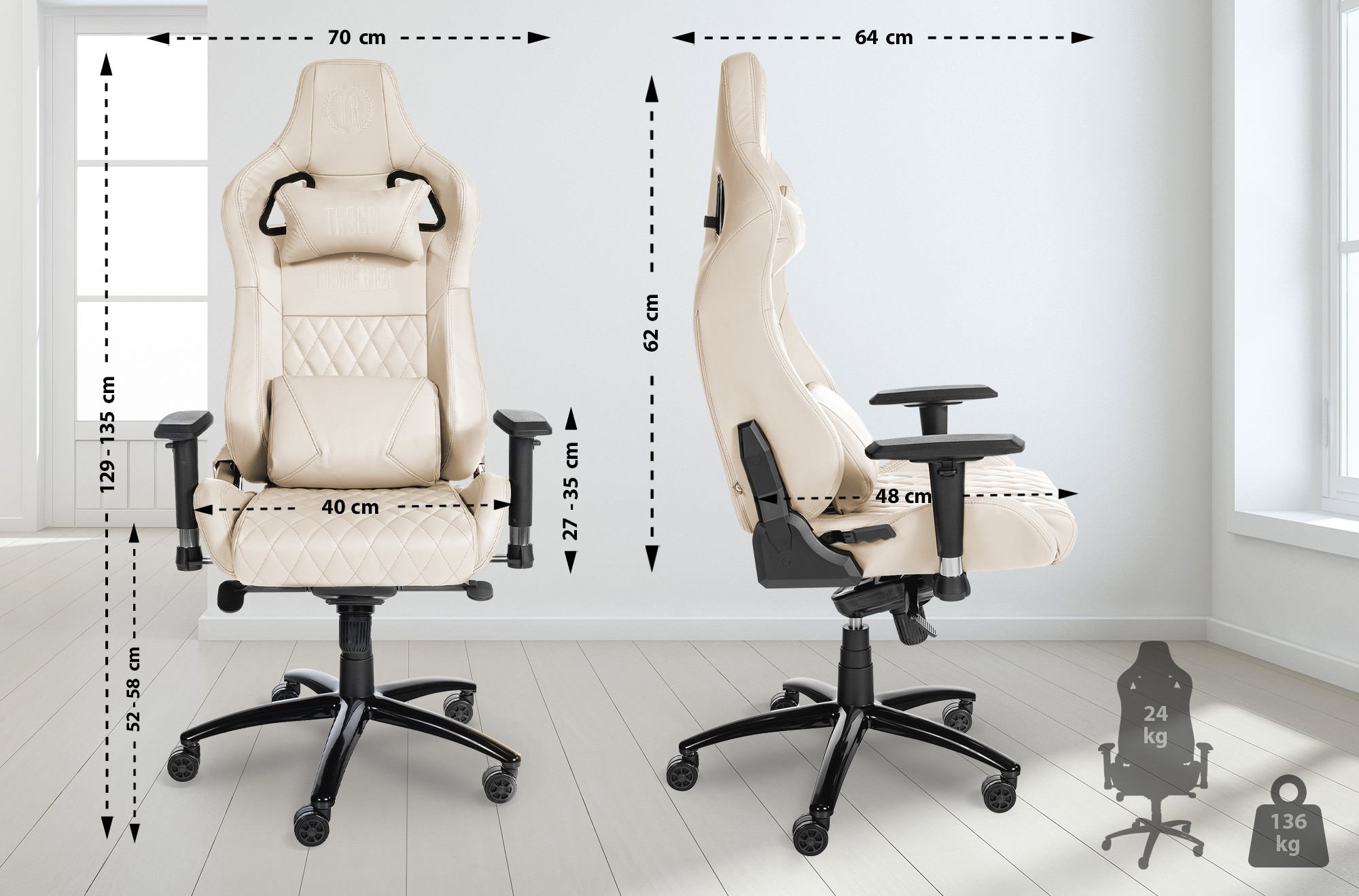 Sedia da ufficio Keren con rivestimento in vera pelle